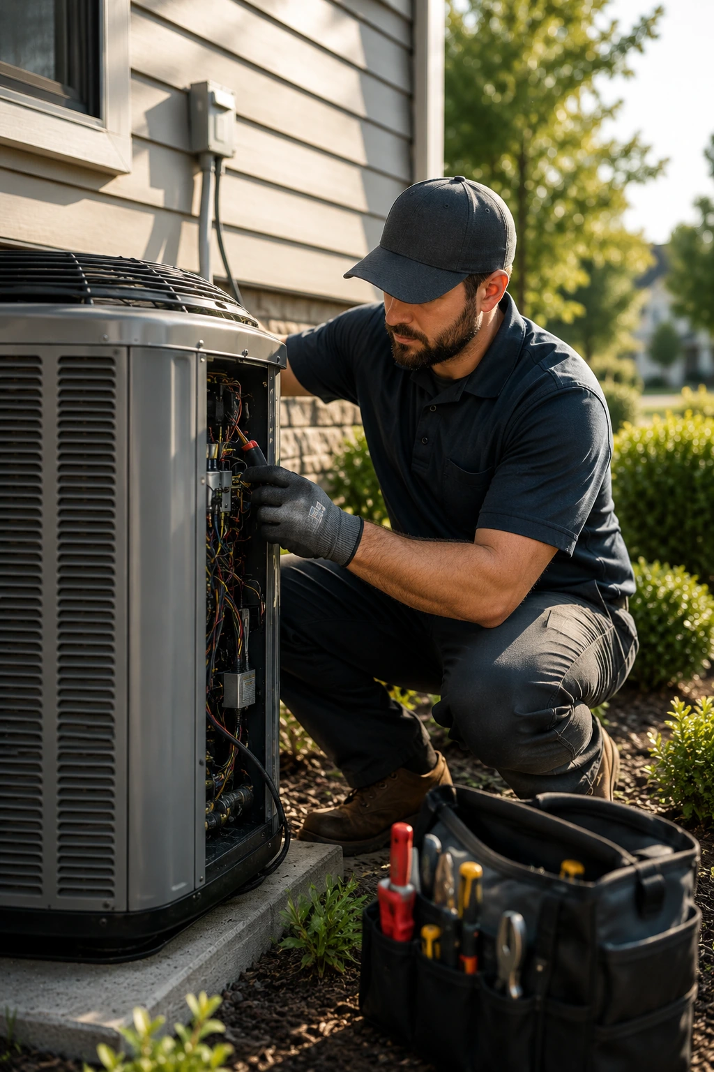 AirPros HVAC technician servicing equipment in Tuscaloosa, Alabama
